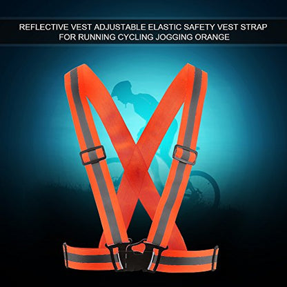 Reflective Vest High Visibility Safety Vest Strap Adjustable and Elastic Gear for Running Cycling Jogging and Walking, Lightweight Night Safety Equipment with Large Reflective - color: Orange