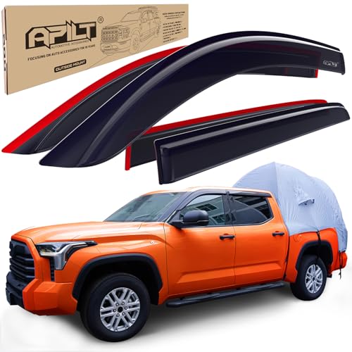 Outside-Mount Rain Guards Window Visors for 2022-2026 Toyota Tundra CrewMax Cab Full-Size Wind Vent Deflector Truck Accessories Dark Smoke 4-Piece Set with Thicker - color: Medium（2022-2026 Toyota Tundra CrewMax Cab）