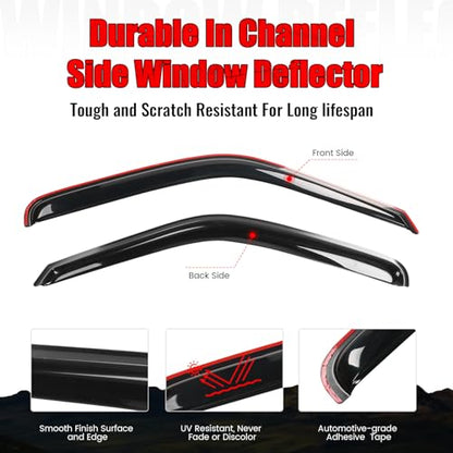 IKON MOTORSPORTS in Channel Window Visors Compatible with 1994-2001 Dodge Ram, Smoke Slim Style Wind Deflector 2Pcs, 1995 1996 1997 1998 1999 2000