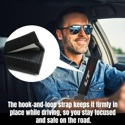KAELTHAS 2 PCS Car Seat Belt Cover Pad Compatible with Camaro Corvette LT1 Theme Carbon Fiber Look Car Seat Strap Pads Cushions Comfortable Driving Interior Accessories