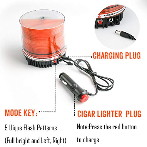 Amber Wireless Rotating Beacon Orange Battery Led Strobe Warning Light Roof Top Plow Hazard Flash Emergency Mail Lights 12 V with Magnetic Base Mount and Rechargeable Plug (Yellow, 18 LED) - color: Amber