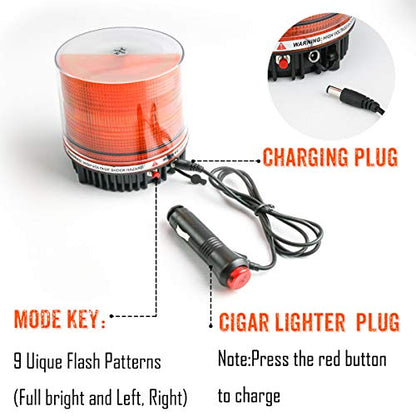 Amber Wireless Rotating Beacon Orange Battery Led Strobe Warning Light Roof Top Plow Hazard Flash Emergency Mail Lights 12 V with Magnetic Base Mount and Rechargeable Plug (Yellow, 18 LED) - color: Amber