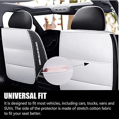Car Seat Covers Full Set, Super Luxurious Heavy Duty Waterproof Leather Automotive Vehicle Cover for Cars SUV Pick-up Truck, Universal Non-Slip black white Seat Car Accessories (Full Set/White) - color: Full Set/white