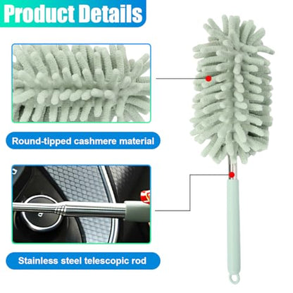 2PCS Car Interior Duster with Extension Pole – Washable Microfiber Dusters Detailing Brushes with Bendable Head, Long Handle Cleaning Duster Tool for Car Dash, Vents, Window, Furniture, Office (Green) - color: Green