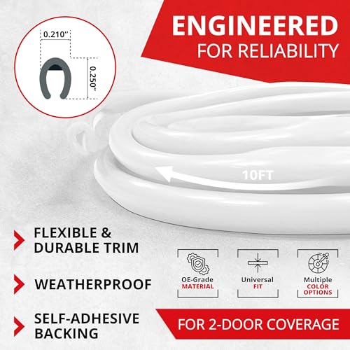 All-Fit Automotive Car Door Edge Protector – Universal DIY Edge Trim to Prevent Scratches & Dings – Flexible Adhesive Molding Trim for Cars, Trucks & SUVs (10 Ft - White) - color: White