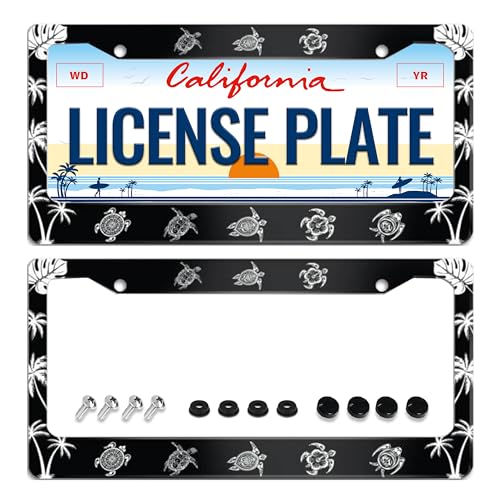 Sea Turtle License Plate Frame Turtle Animal Palm Tree 2Pcs for Car Decorative Parts License Plate for Standard Us Canada License Plate Holder 12x6 Inch - color: Sea Turtle Animal 2pcs, size: One size