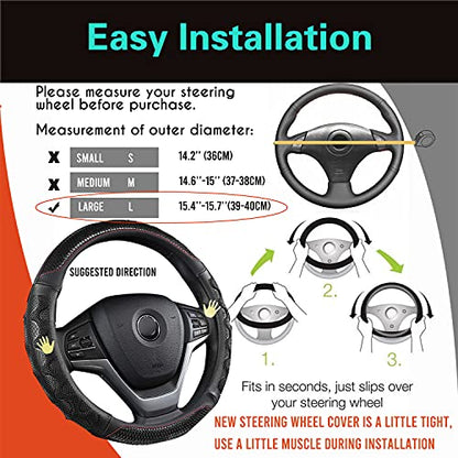 PINCTROT Large Size Steering Wheel Cover Great Grip with 3D Honeycomb Anti-Slip Design, 15.5-15.75 Inch (Black/Red Stitch) - color: 2.Black (Red Trim), size: Large Size[15 1/2''-15 3/4'']