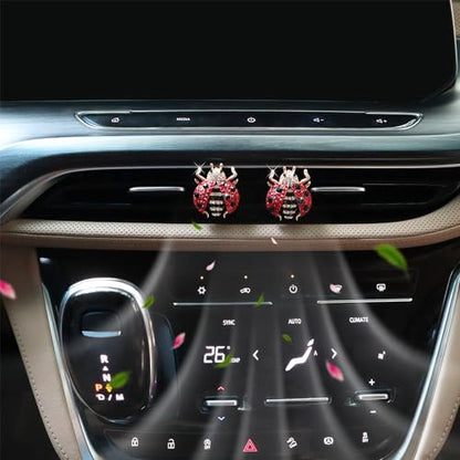 ORIESSE Ladybug Car Accessories,2pcs Red Bling Lady bug Air Vent Clips Car Air Freshener,Cute Dashboard Decorations Gift for Women,Girly Refillable Diffuser with Felt Pads