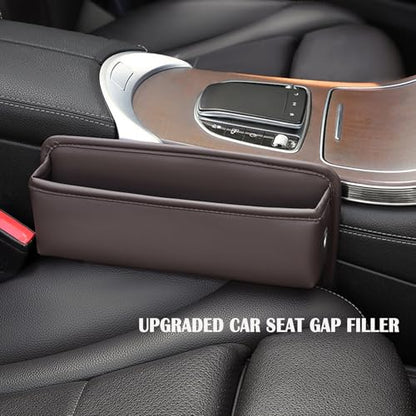 Universal Fit Premium Leather Car Seat Gap Filler Organizer, Center Console Organizer for Car SUV Truck (Brown, 2 Pack) - color: Brown，2 Pack