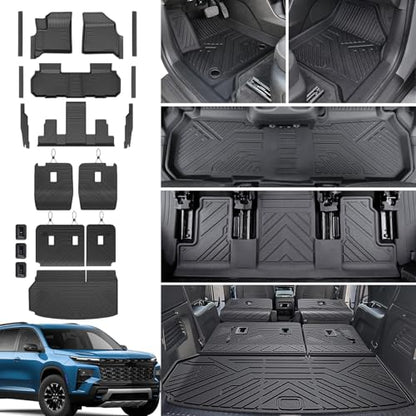 Floor Mats Set for 2024 2025 2026 Chevy Traverse & 2025 2026 Buick Enclave 7 Seats Captain Chairs, TPE All Weather Cargo Liner Trunk Mat Door Sill Guards Car Accessories - style: 24-26 7 Seats-Full Mats Set
