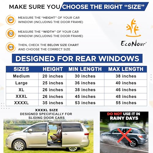 EcoNour Car Window Screens for Camping (Pack of 2) | 100% Protection from Bugs, UV and Mosquito Net | Breathable Mesh Baby Window Covers for Privacy Blackout (Medium 16"x30") | Car Window Accessories - size: Medium