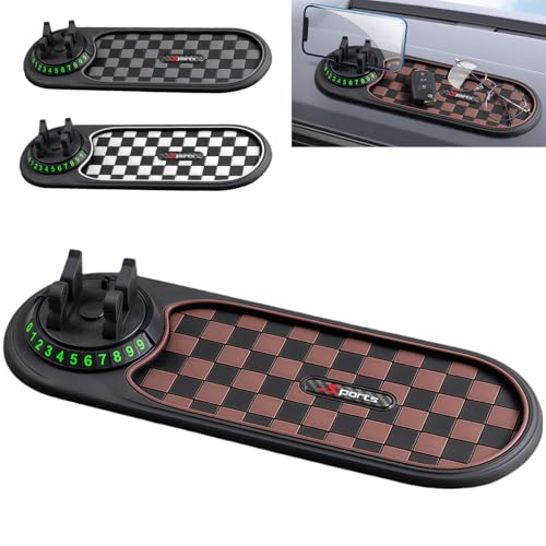 Multifunction Car Anti-Slip Mat, 3-in-1 Rotating Dashboard Mat, Large Storage Pad, Anti-Slip Phone Holder, 360° Rotating Mount with Parking Number (Brown) - color: Brown