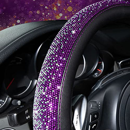 CAR PASS Bling Diamond Leather Steering Wheel Cover, Bling Sparkly Crystal Glitter Rhinestones Universal Fit 14" 1/2-15" Car Wheel Protector for Women Girl Fit Suvs,Vans,Sedans,Trucks, Purple Silver - color: Violet Silver Diamond
