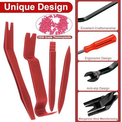 BFXM 7PCS Auto Trim Removal Tool kit, Car Clip Pry Tools Kit No Scratch Plastic, Fasteners Remover Tool Kit, Automotive Interior Fastener Puller Remover Body Repair Set for Car (Red) - color: Red * 7PCS