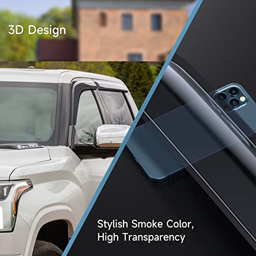 Smoke Rain Guards Fit for Toyota Tundra CrewMax 2022 2023 Tape-On Side Shatterproof Window Visor, Window Deflectors, Vent Deflectors, 4-Piece Set - size: Fit for Toyota Tundra 2022-2023 Tape On