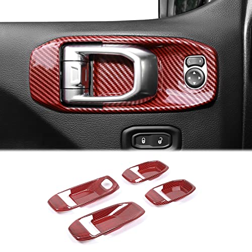 CheroCar for Jeep JL Inner Door Handle Bowl Cover Trim for Jeep Wrangler JL JLU 2018-2026 for Gladiator JT 2020-2026,4Pcs ABS Red Carbon Fiber Interior Door Handle Protector Decoration Accessories - color: Red Carbon Fiber, size: JL 2018-Present