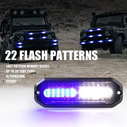 WINECO Blue/White 8pcs Ultra Slim LED Emergency Strobe Police Lights, Surface Mount Grill Grille Hazard Safty Warning Flashing Light for Volunteer Trucks Vehicles - color: Blue/White