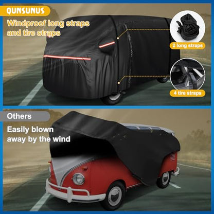 QUNSUNUS Waterproof Car Cover for VW Bus T1 T2 T3 1950-1992, Outdoor Car Covers with Zipper, All Weather Full Exterior Cover with Straps for Wind, Sun, UV and Dust Protection - size: for VW Bus T1 T2 T3