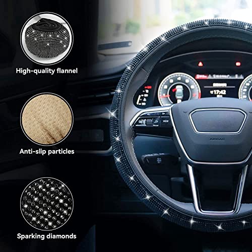 Bling Steering Wheel Cover, Rhinestone Steering Wheel Cover with Crystal Diamond for Women, Sparkling Car Wheel Protector Universal Fit 14-15 inches - Black - color: black