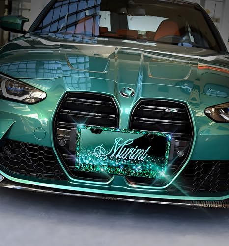Rhinestone License Plate Frames 2 Pack Sparkly Glitter Bedazzled License Plate Frame Bling License Plate Holder Cover - High End Gift Box Packaging Bling Car Accessories for Women - color: CPJ-03-green-2