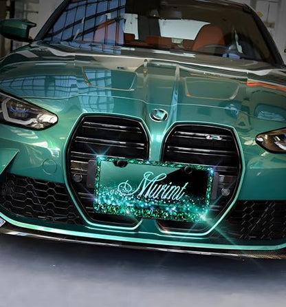 Rhinestone License Plate Frames 2 Pack Sparkly Glitter Bedazzled License Plate Frame Bling License Plate Holder Cover - High End Gift Box Packaging Bling Car Accessories for Women - color: CPJ-03-green-2