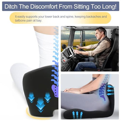 Ergonomic Seat Cushion with Adjustable Strap, Memory Foam Office Chair Seat Cushion with L-Shaped Design, Car Seat Cushion Fits for Truck Driver Semi Truck, Gaming Chair, Desk, Dark Gray - color: Dark Gray