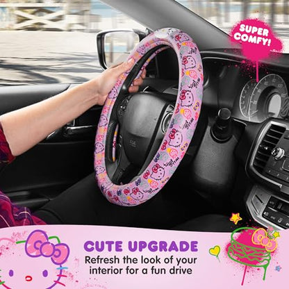 Hello Kitty Steering Wheel Cover, Official Sanrio Car Steering Wheel Cover with Universal Size 14.5-15.5, Cute Steering Wheel Cover for Women, Hello Kitty Car Accessories (Lavender Print) - style: Hello Kitty Lavender Doodle