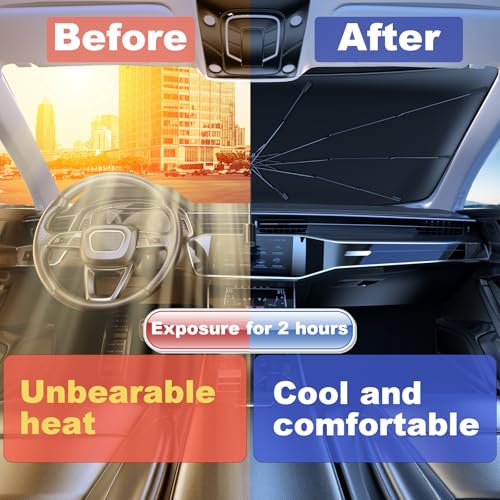 Windshield Sun Shade 2025 Car Accessories 100% Blackout Car Front Windsow Shades Umbrella Automotive Sun Visor Block Heat Insulation Protection (Pink Eyes) - color: Pink
