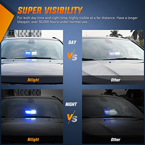 Nilight Blue and White Emergency Strobe Lights Windshield Hazard Warning Safety Flash Light with Suction Cups Super Bright LED for Police Enforcement Firefighters Vehicle Truck - color: Blue and White