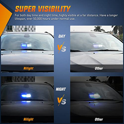 Nilight Blue and White Emergency Strobe Lights Windshield Hazard Warning Safety Flash Light with Suction Cups Super Bright LED for Police Enforcement Firefighters Vehicle Truck - color: Blue and White
