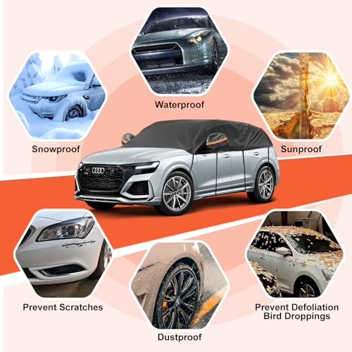 Half Car Cover Sedan, Sunroof Cover for Rain Snow with Reflective Strip, Car Winter Accessories Waterproof All Weather Protection, Fit Sedan 178-200 inch - size: Sedan(see size table)