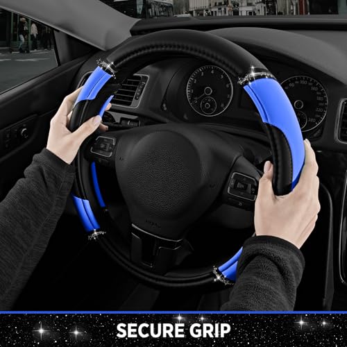 Road Comforts Leather Steering Wheel Cover - Made with PVC Leather - Anti-Slip, Universal Fit 14 1/2 inches to 15 inches - Blue - color: Blue