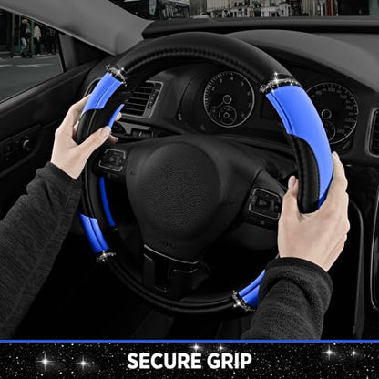 Road Comforts Leather Steering Wheel Cover - Made with PVC Leather - Anti-Slip, Universal Fit 14 1/2 inches to 15 inches - Blue - color: Blue