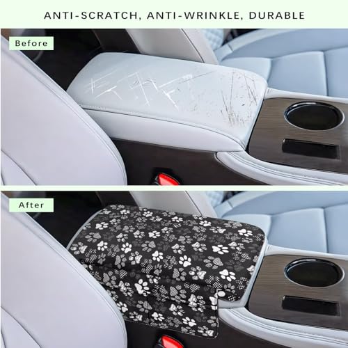 Dog Paw Center Console Armrest Cover for Most Vehicles 300D Polyester Fabric with Side Pockets Interior Accessories Prevent Scratching - color: Dog Paw