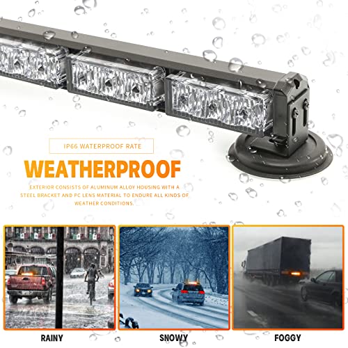 14.8" Battery Powered Emergency Strobe Lights Bar for Truck Vehicle Trailer Rechargeable Roadside Wireless Rooftop Mini Hazard Flashing LED Beacon Warning Light w/Magnetic Base (Amber/White) - color: #01 Amber/White/Amber/White, size: 14.8 Inch