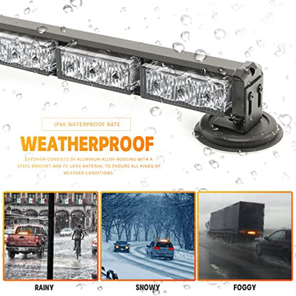 14.8" Battery Powered Emergency Strobe Lights Bar for Truck Vehicle Trailer Rechargeable Roadside Wireless Rooftop Mini Hazard Flashing LED Beacon Warning Light w/Magnetic Base (Amber/White) - color: #01 Amber/White/Amber/White, size: 14.8 Inch