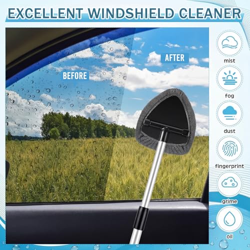 FoldTier 8 Pcs Car Windshield Cleaner Kits with Extendable Handle, 5 Microfiber Towel Pads, 1 Brush, 1 Empty Spray Bottle for Auto Glass Wiper Suvs Rvs & Home Windows (Grey) - color: Grey