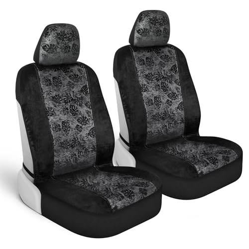 BDK Black Maui Car Seat Covers for Front Seats, 2 Pack – Tropical Pattern with Matching Headrest, Sideless Design for Easy Installation, Fits Most Car Truck Van and SUV - color: Black Maui