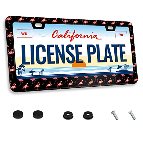 Pink Flamingo License Plate Frame Bird Animal License Plate Frame for Car Decorative Parts Stainless Steel License Plate for Standard Us Canada License Plate Holder 12x6 Inch - color: Pink Flamingo Bird Animal, size: One size