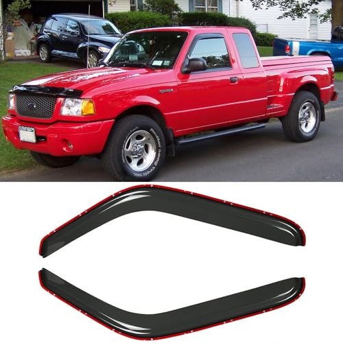 92083 Side Window Deflector Visor fits 1993-2011 Ford Ranger,94-10 Mazda B2300/B4000,94-08 Mazda B3000 with Standard/Extended Cab,2pcs in-Channel Shatterproof Dark Smoke Sun Rain Guards - size: For 1993-2011 Ranger