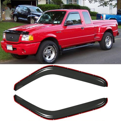 92083 Side Window Deflector Visor fits 1993-2011 Ford Ranger,94-10 Mazda B2300/B4000,94-08 Mazda B3000 with Standard/Extended Cab,2pcs in-Channel Shatterproof Dark Smoke Sun Rain Guards - size: For 1993-2011 Ranger