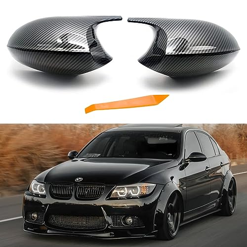 Side Mirror Cover Caps Compatible with BMW 3 Series E90 E91 (2005-2007) & 1 Series E82 E87 Pre-LCI, Rearview Door Mirror Shell Replacement for 325i 328i 330i, Carbon Fiber Look - size: Carbon Fiber Look, style: 05-07 E90