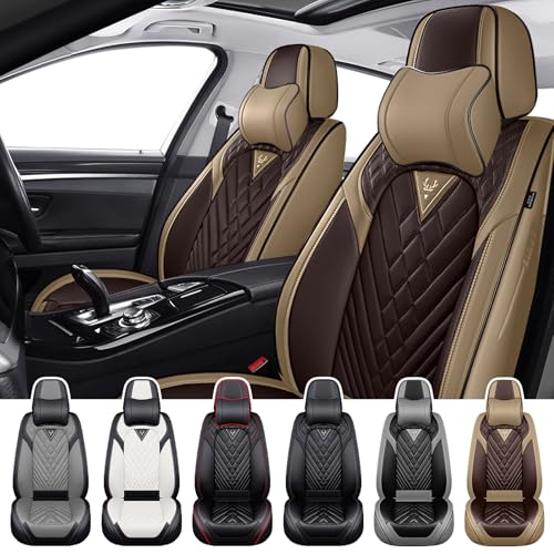 Car Seat Covers for Kia Sportage 2002-2026, Waterproof Nappa Leather Front Seat Cover with Headrests, Anti-Slip and Comfortable Automotive Seat Protector&Accessories(Brown Coffee) - color: Brown Coffee, size: Front Set with Headrests