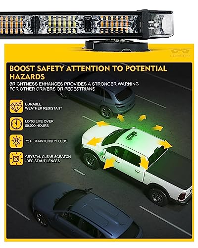 LUMENIX Rooftop Strobe Beacon Lights Bar Green LED Emergency Caution Traffic Lightbar with Heavy-Duty Magnetic Base Safety Warning Flashing Light for POV Law Enforcement Vehicles Tow Trucks Snowplow - color: Green