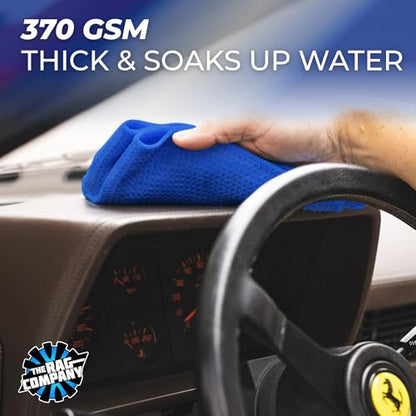 The Rag Company - Standard Waffle Weave Microfiber Towels (2-Pack) Detailing, Window, Glass and Drying, Wax & Polish, Lint-Free, Streak-Free, 370gsm, 16in x 24in, Royal Blue - color: Royal Blue, size: 16in x 24in