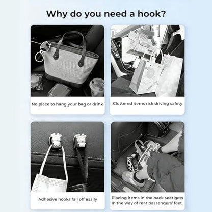 2 Packs Upgraded Foldable Car Seat Headrest Hidden Hooks for Volvo XC90 XC60 XC40 S90 S60 C70 V90 V60 EX30 EX90 60/90 Series Accessories, Storage Organizer for Purse Bag Toy Bottle