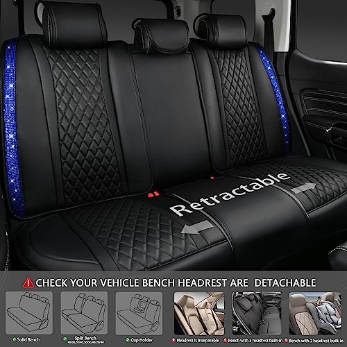 CAR PASS Nappa Leather seat Covers Bling Diamond Car Seat Covers Full Set Universal Cushioned, Waterproof Heavy-Duty Anti-Slip Luxury, Fit for SUV Sedan,Sparkly Glitter Women Crystal Blue Rhinestone - color: Blue Diamond, size: Full Set