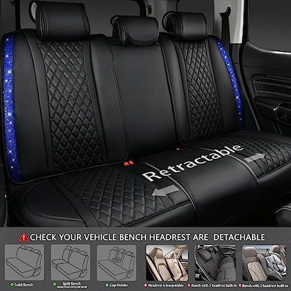 CAR PASS Nappa Leather seat Covers Bling Diamond Car Seat Covers Full Set Universal Cushioned, Waterproof Heavy-Duty Anti-Slip Luxury, Fit for SUV Sedan,Sparkly Glitter Women Crystal Blue Rhinestone - color: Blue Diamond, size: Full Set