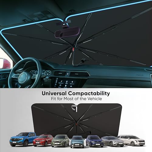 EcoNour Premium Umbrella Windshield Sun Shade for Car | Foldable UV Blocker Front Windshield Sunshade | Umbrella Shade Accessories with Storage Pouch | Full Size SUVs &MPV| Large - 61"x35" - size: Large