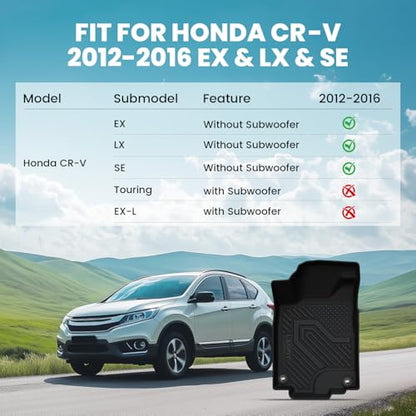 LASFIT Floor Mats for Honda CR-V 2016 2015 2014 2013 2012 EX & LX & SE, Custom Fit All Weather Protection TPE Floor Liner,1st & 2nd Row, Black (Not Fit EX-L & Touring) - style: 2）For Honda CR-V | 2012-2016 | 1st & 2nd Row